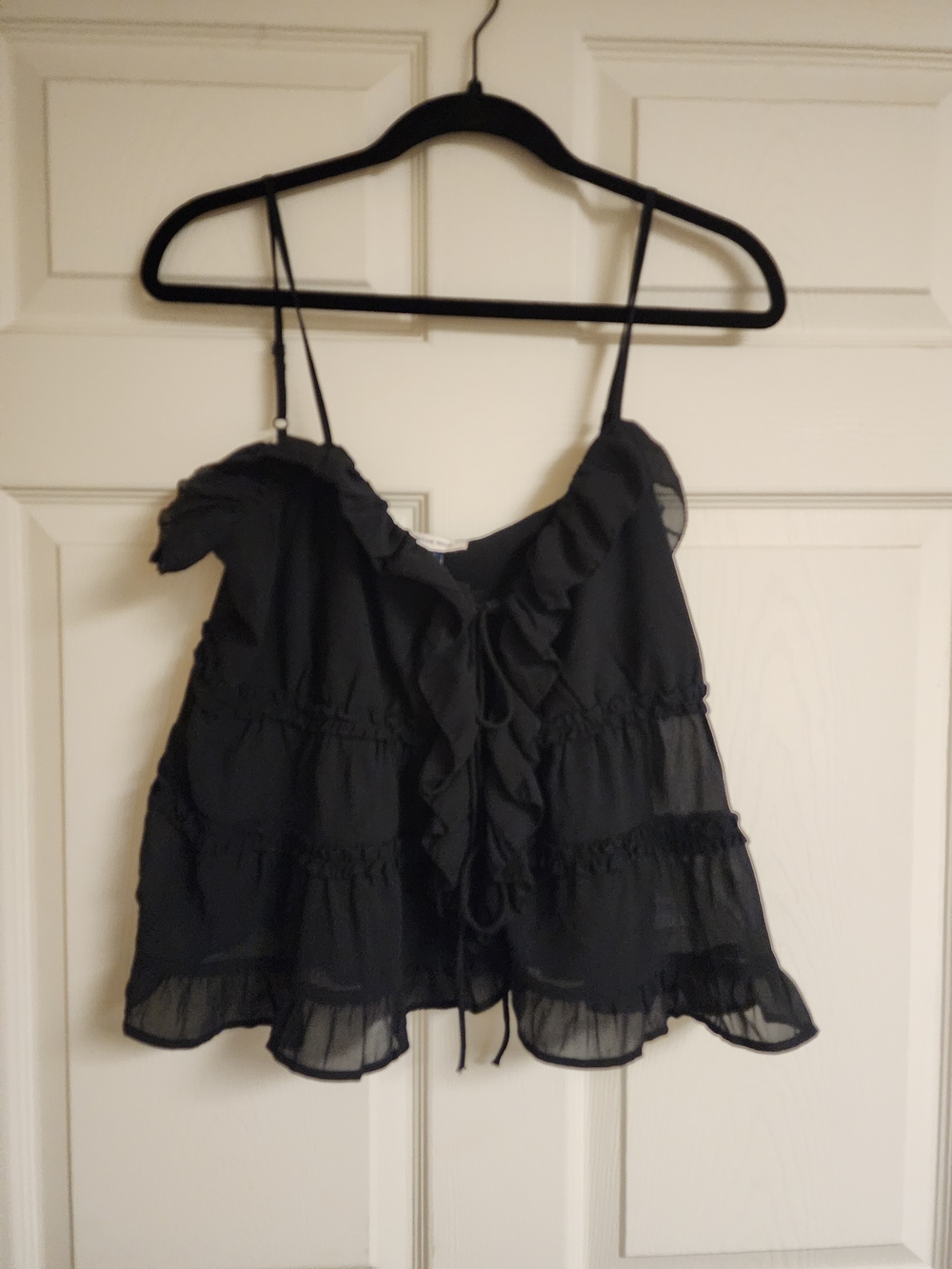 American Eagle Outfitters Black Ruffle Cropped Cami